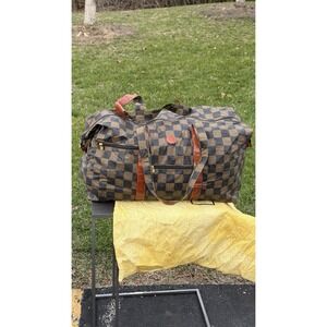 Vintage Fendi Brown Black Check Duffle Travel Bag Large Weekender Bag